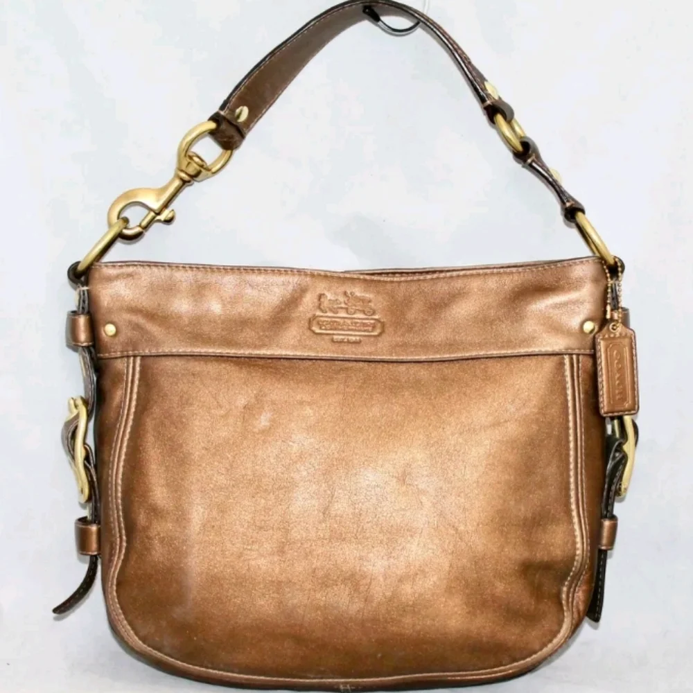 Coach Metallic Bronze Leather Hobo Bag with Brass Hardware